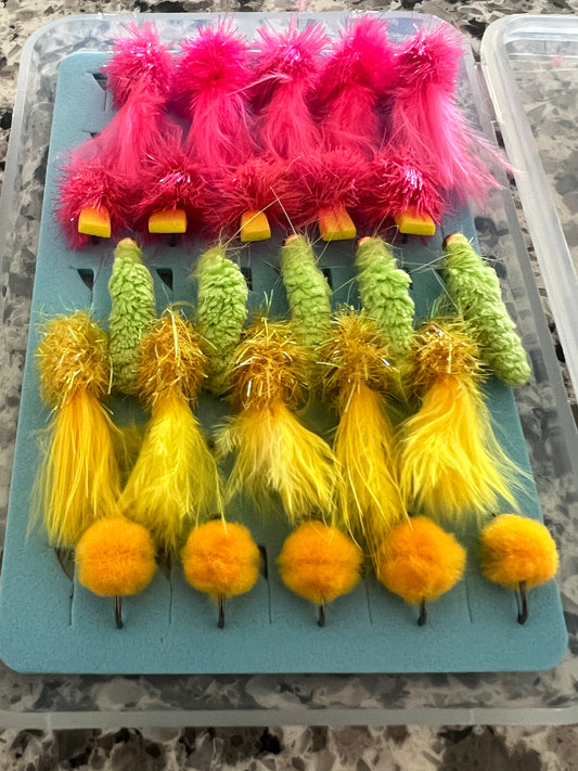 Mop, Blob and Egg Box, 25 Flies