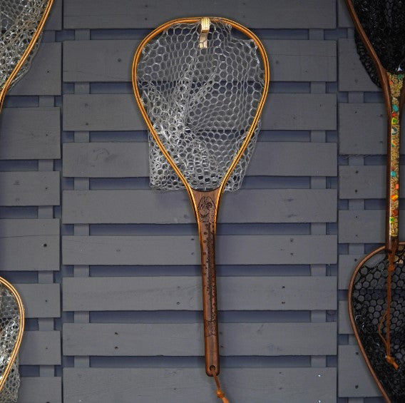 XL 18"x14" - Rainbow Trout Engraved - Natural Fly Fishing Traditional Landing Net - Handcrafted & Made in USA